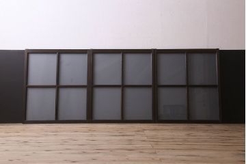 和製アンティーク　すりガラス使用　マス目がおしゃれなガラス戸(窓、引き戸)3枚セット