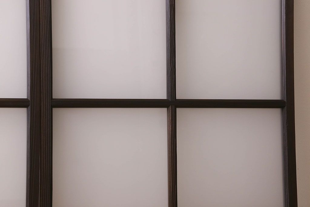 和製アンティーク　すりガラス使用　マス目がおしゃれなガラス戸(窓、引き戸)3枚セット