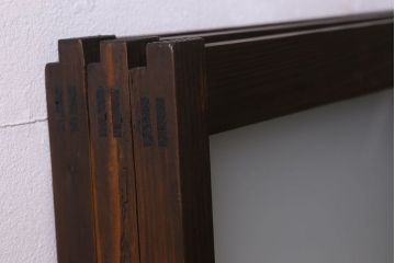 和製アンティーク　すりガラス使用　マス目がおしゃれなガラス戸(窓、引き戸)3枚セット