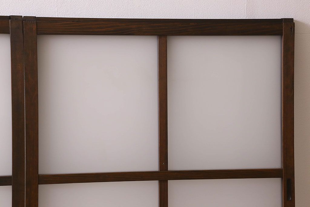 和製アンティーク　すりガラス使用　マス目がおしゃれなガラス戸(窓、引き戸)3枚セット