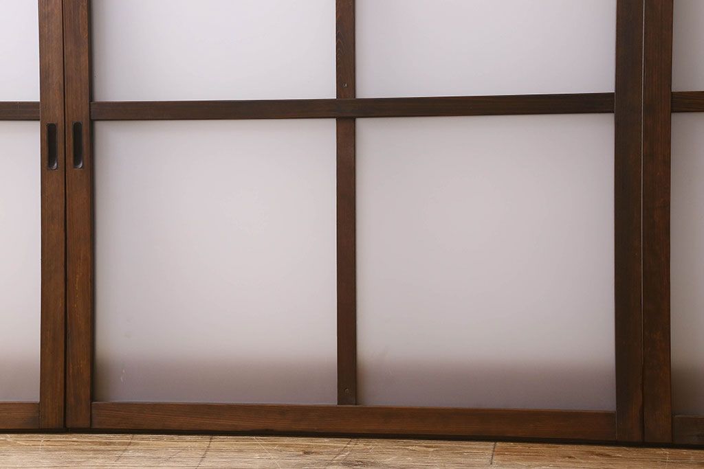 和製アンティーク　すりガラス使用　マス目がおしゃれなガラス戸(窓、引き戸)3枚セット