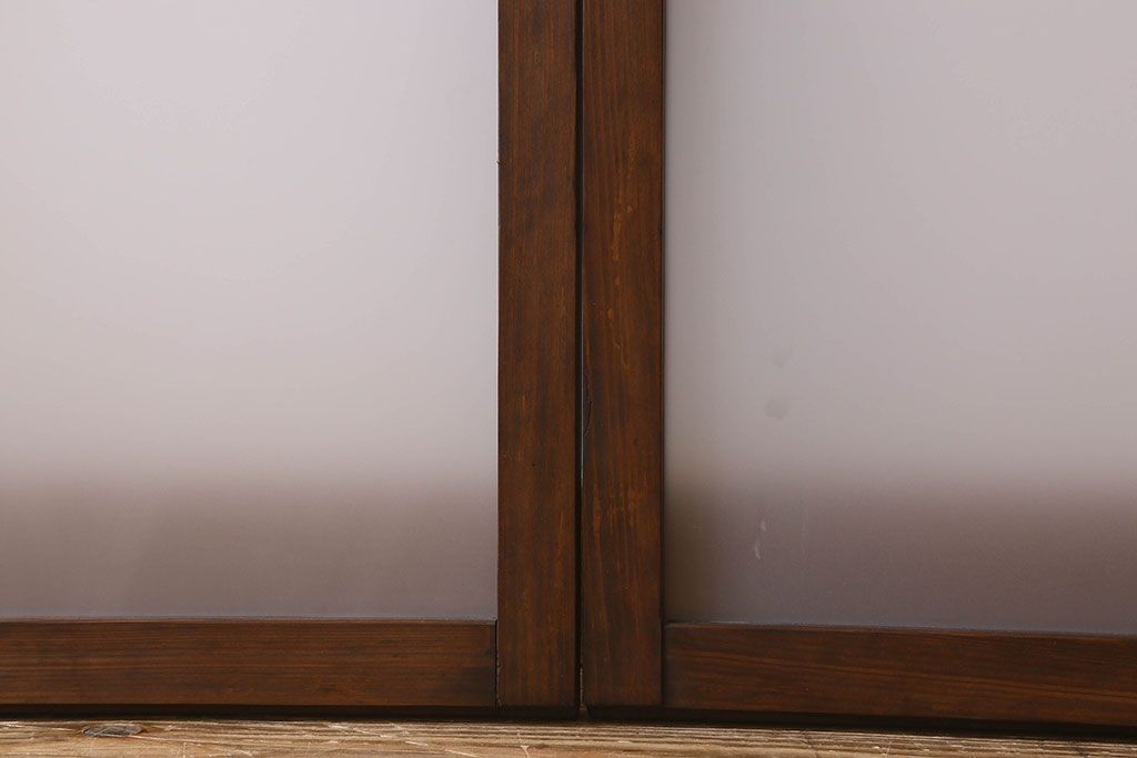 和製アンティーク　すりガラス使用　マス目がおしゃれなガラス戸(窓、引き戸)3枚セット