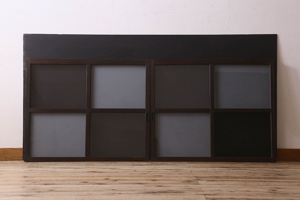 和製アンティーク　ダイヤガラス・クリアガラス使用　モダンでおしゃれなガラス戸(窓、引き戸)2枚セット