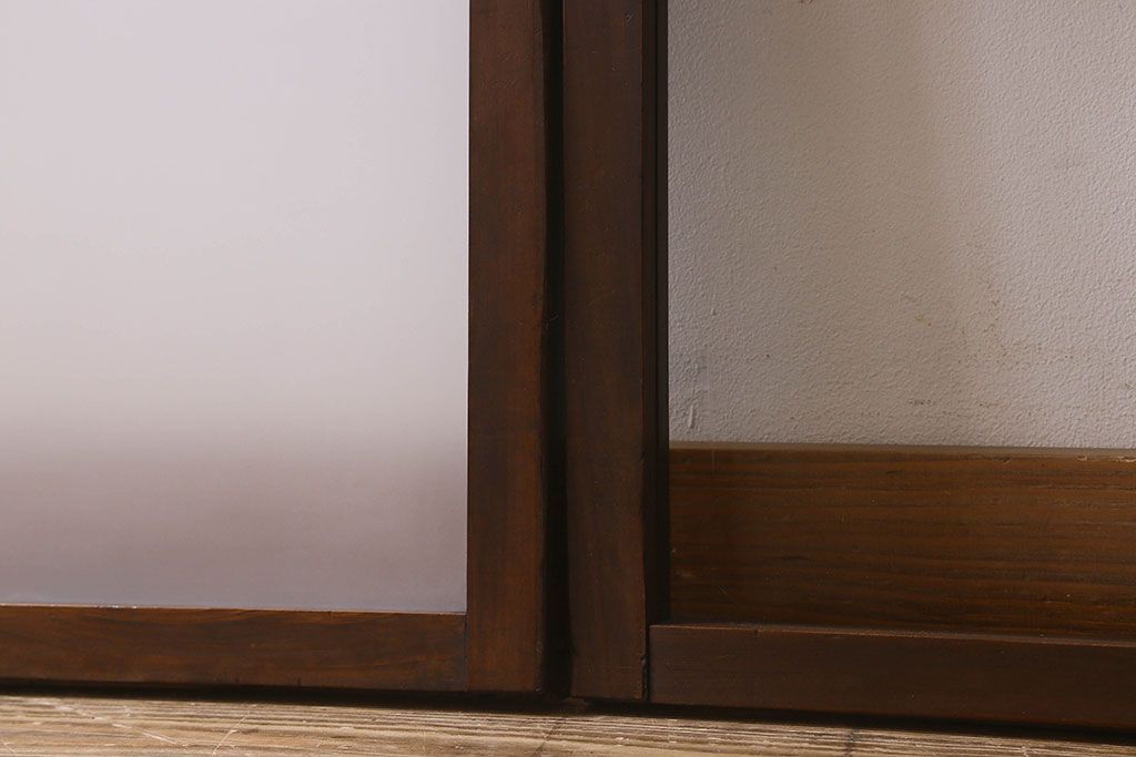 和製アンティーク　ダイヤガラス・クリアガラス使用　モダンでおしゃれなガラス戸(窓、引き戸)2枚セット