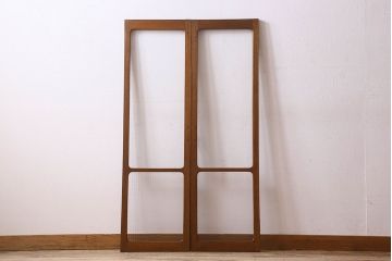 昭和レトロ　クリアガラス・モールガラス使用　懐かしい空気が漂う両開きのガラス扉(窓、ドア、観音扉)2枚セット