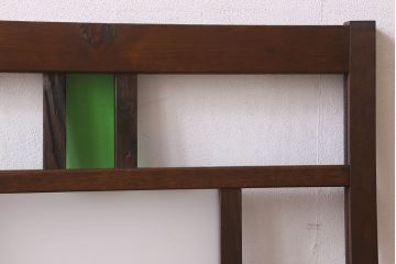 和製アンティーク　すりガラスと気泡ガラス入りのガラス戸(フィックス窓、明り取り、明かり取り、はめ殺し戸)(1)