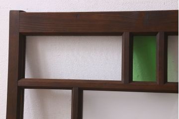 和製アンティーク　すりガラスと気泡ガラス入りのガラス戸(フィックス窓、明り取り、明かり取り、はめ殺し戸)(1)