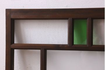 和製アンティーク　すりガラスと気泡ガラス入りのガラス戸(フィックス窓、明り取り、明かり取り、はめ殺し戸)(2)