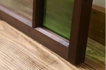 和製アンティーク　すりガラスと気泡ガラス入りのガラス戸(フィックス窓、明り取り、明かり取り、はめ殺し戸)(2)