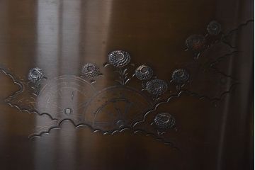 アンティーク雑貨　古民具・骨董　天巨銘　銀象嵌が美しい真鍮製火鉢(鉢カバー)(3)