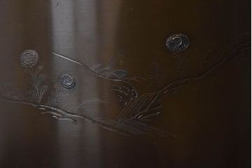 アンティーク雑貨　古民具・骨董　天巨銘　銀象嵌が美しい真鍮製火鉢(鉢カバー)(3)