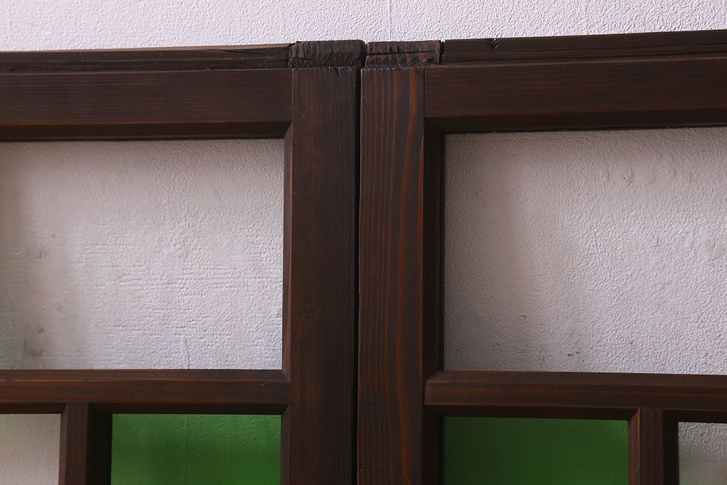 和製アンティーク　気泡ガラス　色ガラス　レトロな雰囲気漂うガラス戸(窓、引き戸)2枚組