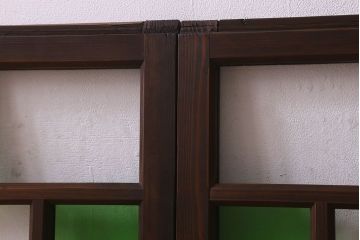 和製アンティーク　気泡ガラス　色ガラス　レトロな雰囲気漂うガラス戸(窓、引き戸)2枚組
