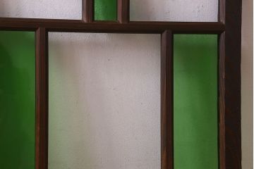 和製アンティーク　気泡ガラス　色ガラス　レトロな雰囲気漂うガラス戸(窓、引き戸)2枚組