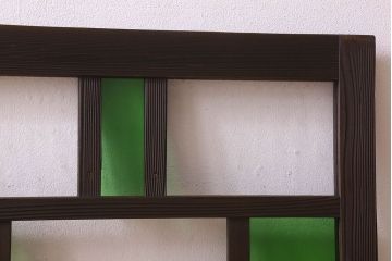 和製アンティーク　気泡ガラス　色ガラス　レトロな雰囲気漂うガラス戸(窓、引き戸)2枚組