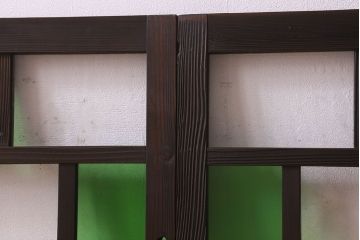 和製アンティーク　気泡ガラス　色ガラス　レトロな雰囲気漂うガラス戸(窓、引き戸)2枚組