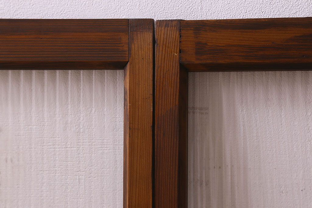 昭和レトロ　モールガラス入り!懐かしい雰囲気が魅力的なガラス戸(窓、引き戸)2枚セット