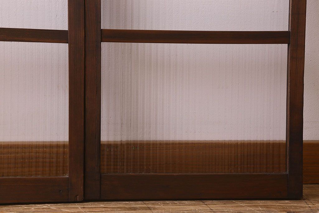 昭和レトロ　モールガラス入り!懐かしい雰囲気が魅力的なガラス戸(窓、引き戸)2枚セット