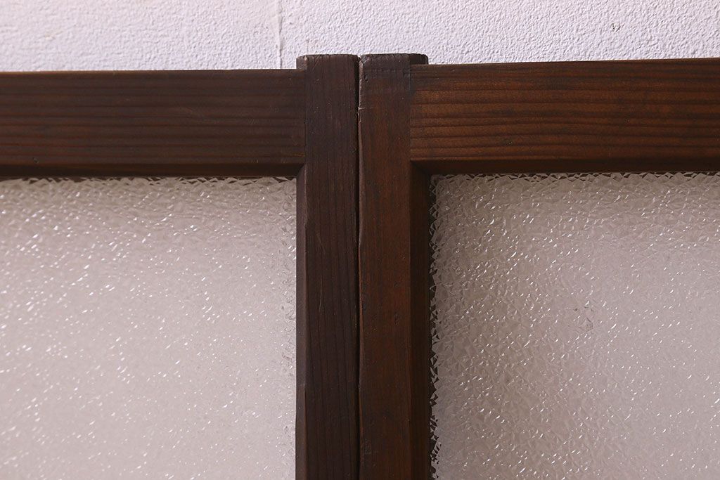 和製アンティーク　ダイヤガラス入り!レトロで味わいのあるガラス戸(窓、引き戸)2枚セット