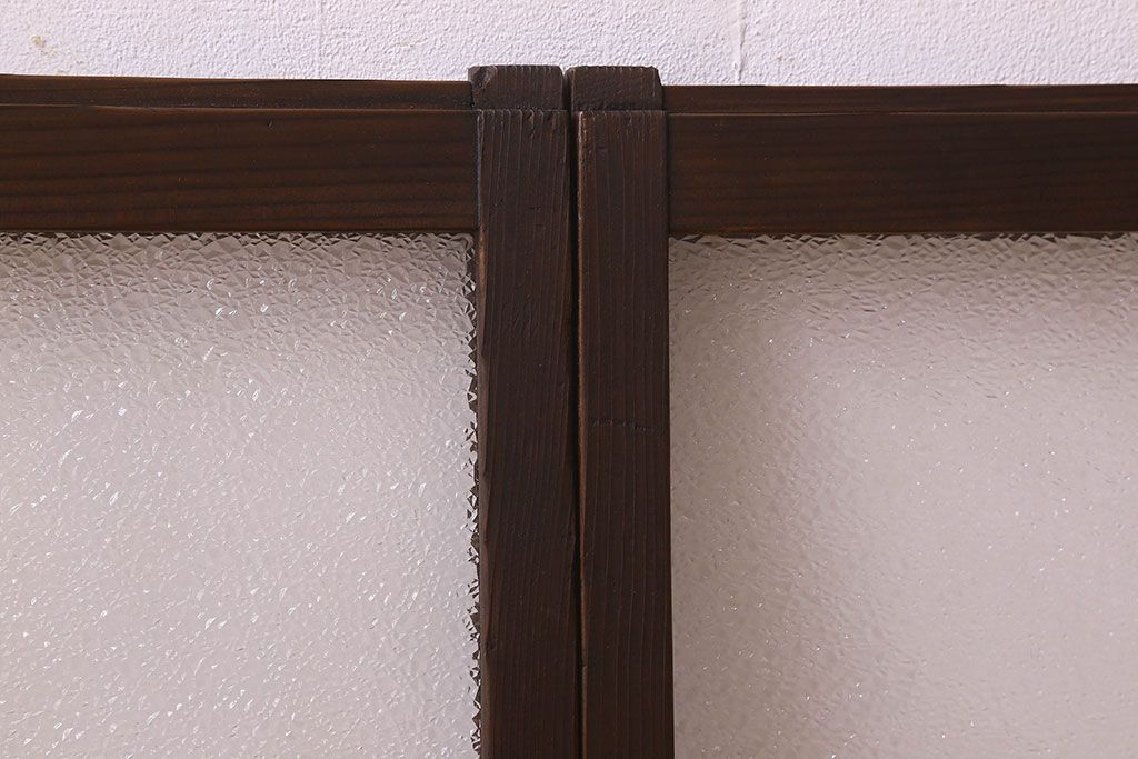 和製アンティーク　ダイヤガラス入り!レトロで味わいのあるガラス戸(窓、引き戸)2枚セット