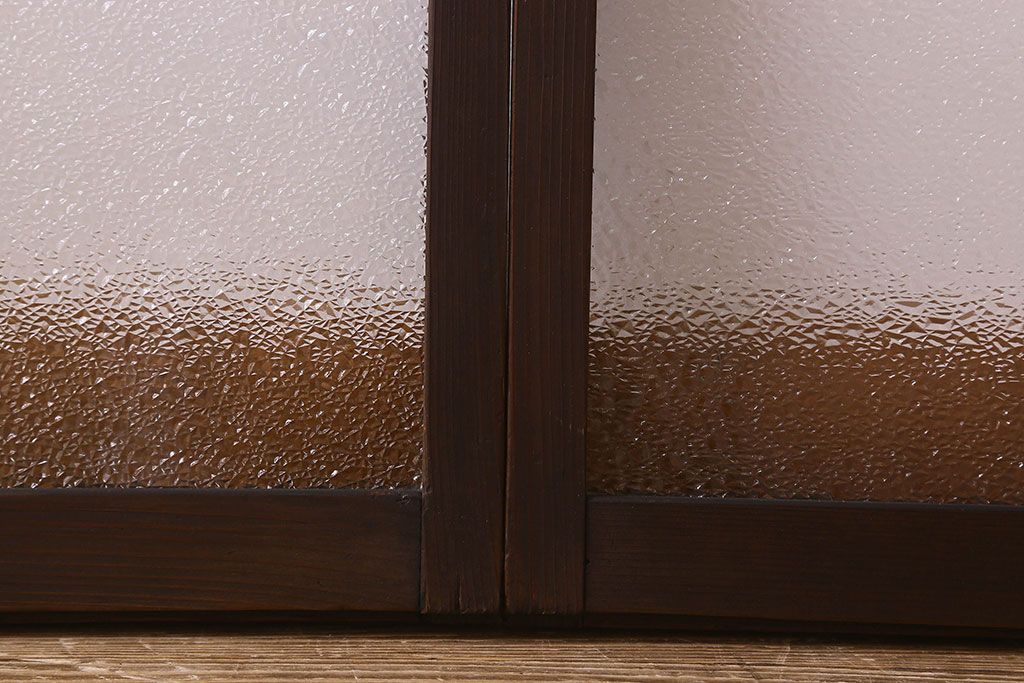 和製アンティーク　ダイヤガラス入り!レトロで味わいのあるガラス戸(窓、引き戸)2枚セット