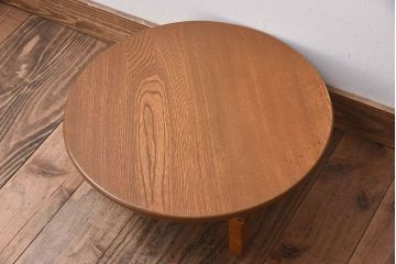 レトロ家具　昭和レトロ　明るい木の色味が素敵な丸ちゃぶ台(座卓、ローテーブル、折り畳みテーブル)