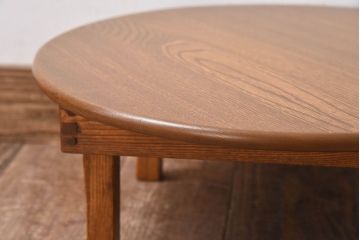 レトロ家具　昭和レトロ　明るい木の色味が素敵な丸ちゃぶ台(座卓、ローテーブル、折り畳みテーブル)