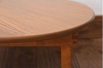 レトロ家具　昭和レトロ　明るい木の色味が素敵な丸ちゃぶ台(座卓、ローテーブル、折り畳みテーブル)