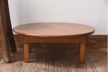 レトロ家具　昭和レトロ　明るい木の色味が素敵な丸ちゃぶ台(座卓、ローテーブル、折り畳みテーブル)