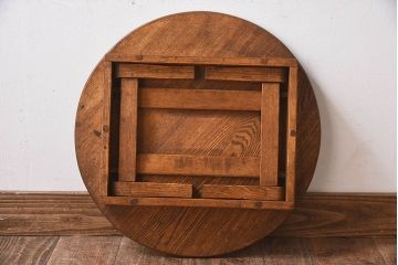 レトロ家具　昭和レトロ　明るい木の色味が素敵な丸ちゃぶ台(座卓、ローテーブル、折り畳みテーブル)