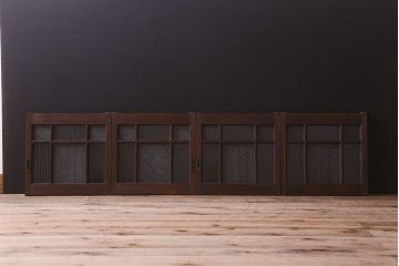 和製アンティーク　モールガラス・ダイヤガラスが魅力的な小さなガラス戸(窓、引き戸)4枚セット