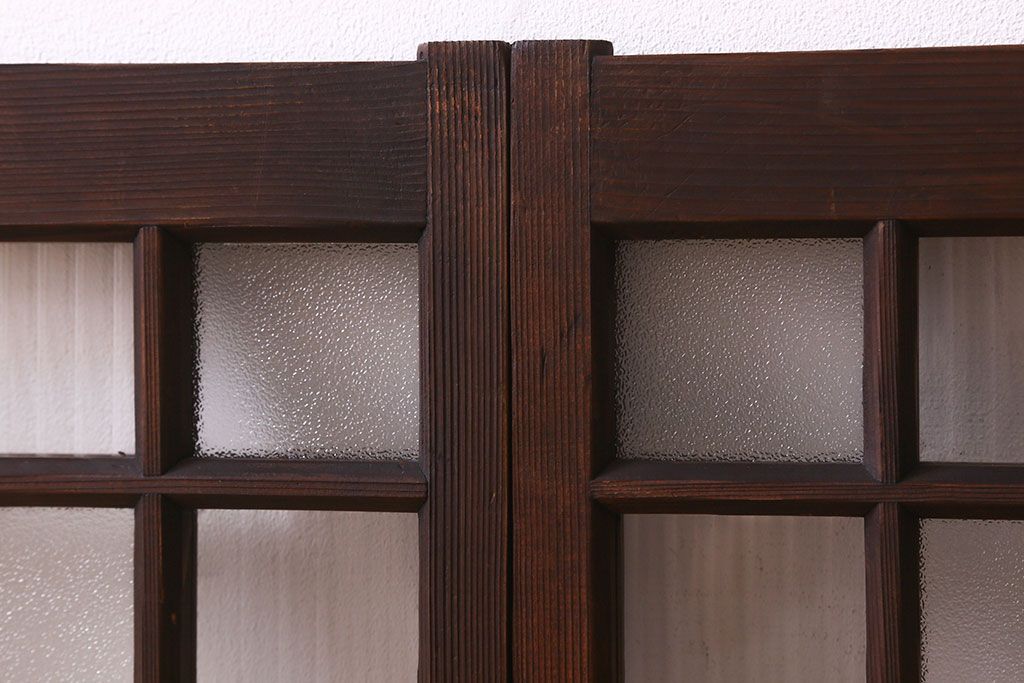 和製アンティーク　モールガラス・ダイヤガラスが魅力的な小さなガラス戸(窓、引き戸)4枚セット