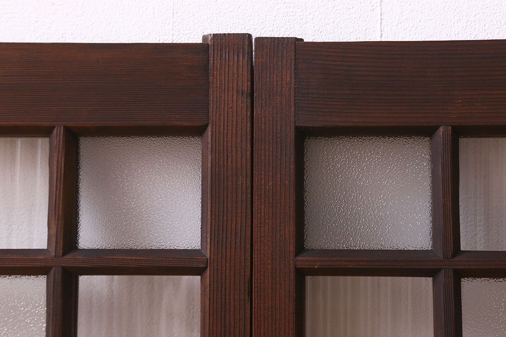 和製アンティーク　モールガラス・ダイヤガラスが魅力的な小さなガラス戸(窓、引き戸)4枚セット