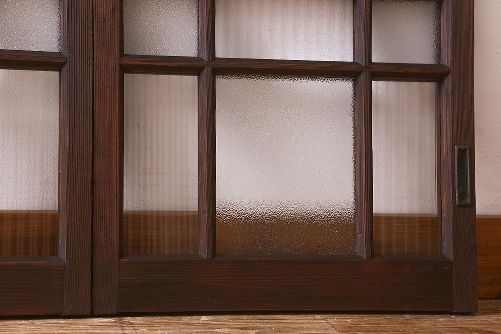 和製アンティーク　モールガラス・ダイヤガラスが魅力的な小さなガラス戸(窓、引き戸)4枚セット