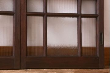 和製アンティーク　モールガラス・ダイヤガラスが魅力的な小さなガラス戸(窓、引き戸)4枚セット