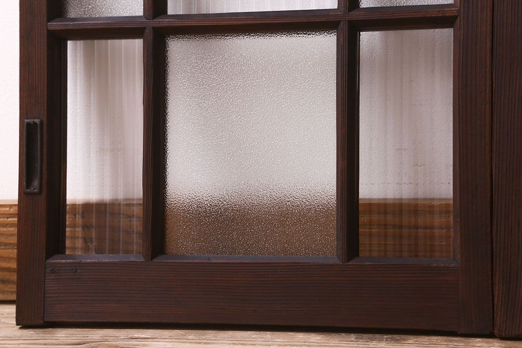 和製アンティーク　モールガラス・ダイヤガラスが魅力的な小さなガラス戸(窓、引き戸)4枚セット