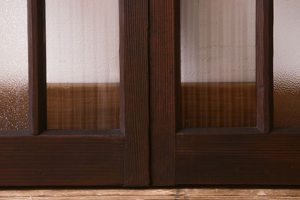 和製アンティーク　モールガラス・ダイヤガラスが魅力的な小さなガラス戸(窓、引き戸)4枚セット