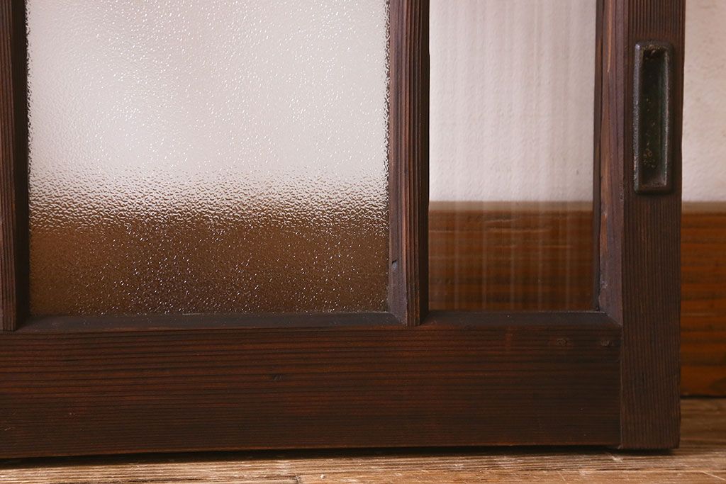 和製アンティーク　モールガラス・ダイヤガラスが魅力的な小さなガラス戸(窓、引き戸)4枚セット