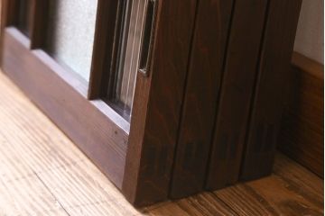 和製アンティーク　モールガラス・ダイヤガラスが魅力的な小さなガラス戸(窓、引き戸)4枚セット