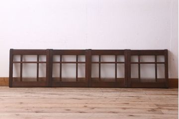 和製アンティーク　モールガラス・ダイヤガラスが魅力的な小さなガラス戸(窓、引き戸)4枚セット