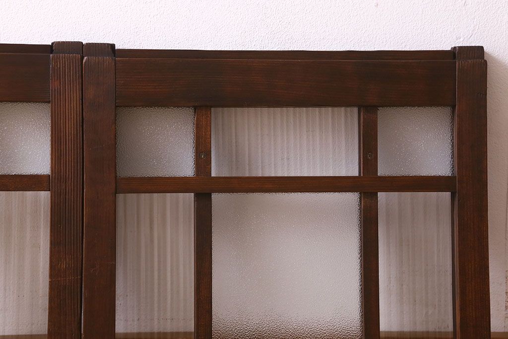 和製アンティーク　モールガラス・ダイヤガラスが魅力的な小さなガラス戸(窓、引き戸)4枚セット