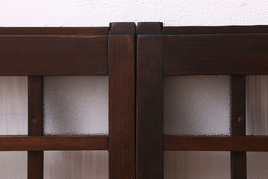 和製アンティーク　モールガラス・ダイヤガラスが魅力的な小さなガラス戸(窓、引き戸)4枚セット