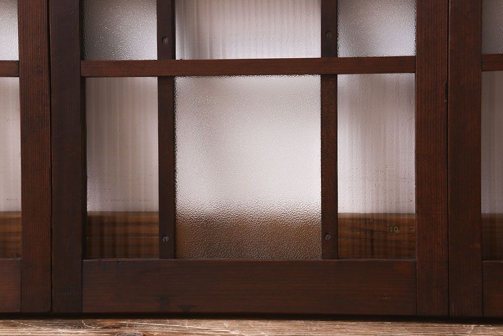 和製アンティーク　モールガラス・ダイヤガラスが魅力的な小さなガラス戸(窓、引き戸)4枚セット