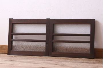 和製アンティーク　小さなガラス戸(窓、引き戸)2枚セット