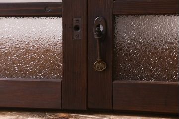 和製アンティーク　小さなガラス戸(窓、引き戸)2枚セット