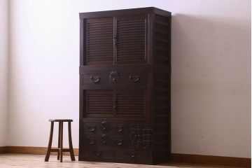 アンティーク家具　和製アンティーク　明治期!古い木製の美濃帳場箪笥(収納箪笥、収納棚)