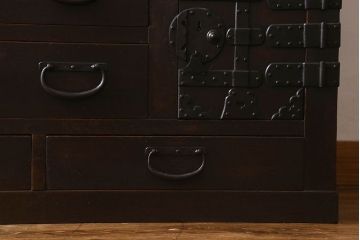 アンティーク家具　和製アンティーク　明治期!古い木製の美濃帳場箪笥(収納箪笥、収納棚)