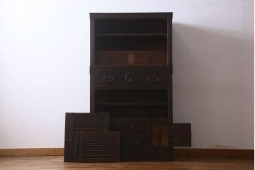 アンティーク家具　和製アンティーク　明治期!古い木製の美濃帳場箪笥(収納箪笥、収納棚)