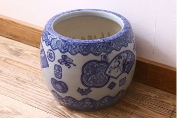 アンティーク雑貨　和製アンティーク　窓絵　懐かしさ漂う図柄が素敵な瀬戸火鉢(鉢カバー)
