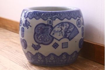 アンティーク雑貨　和製アンティーク　窓絵　懐かしさ漂う図柄が素敵な瀬戸火鉢(鉢カバー)